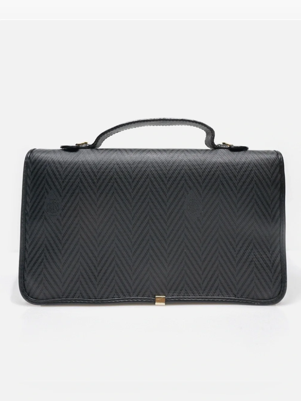 MARK CROSS Black Signature Herringbone Motif Bag with Leather Top-Handle